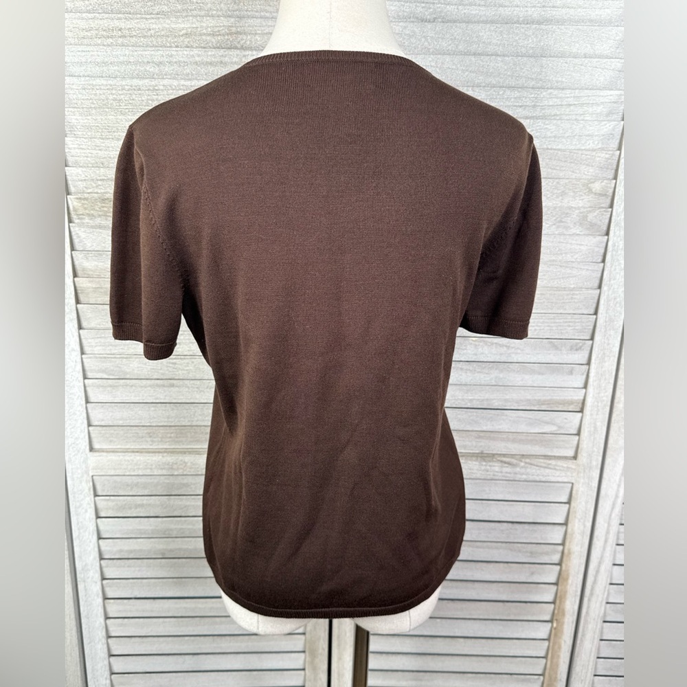 LAUREN (Ralph Lauren) Women's 90's-Y2K Brown Short Sleeve Silk Blend Sweater-M - Picture 2 of 2
